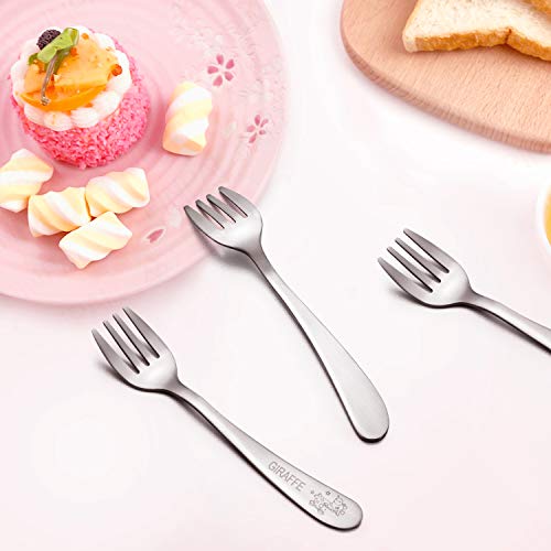 Kids Forks, E-far Stainless Steel Toddler Baby Fork Set, Non-Toxic & Cute Animals Pattern, Matte Polished & Dishwasher Safe - 6 Pack - Thumbnail 7