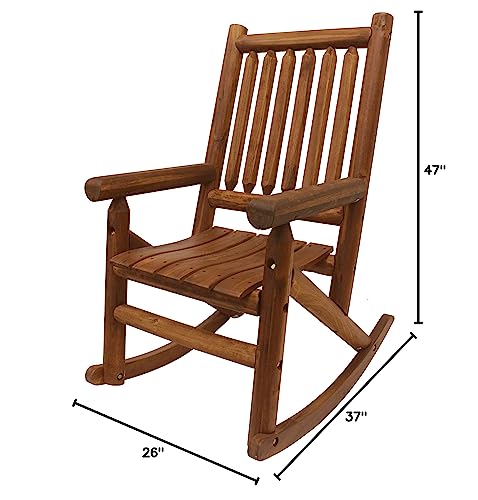 Leigh Country Porch Rocking Chair with Z Frame Design, Clear Coat of Varnish, and Contoured Seating for Patio Rocking Chairs, Brown