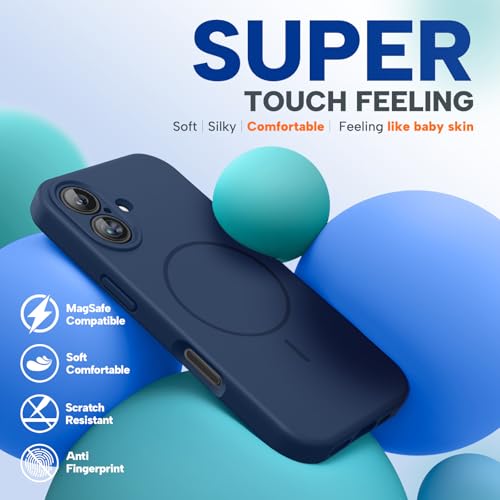 Image of Miracase Magnetic for iPhone 16 Plus Case, [Soft Anti-Scratch Microfiber Lining], Compatible with MagSafe, Liquid Silicone Shockproof Drop Protection Phone Case for 16 Plus,Dark Blue