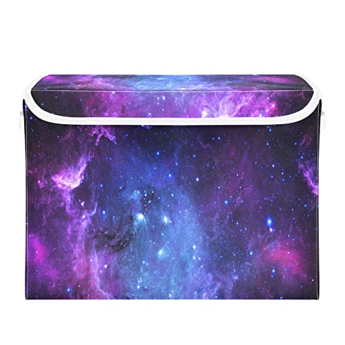 Image of Large Storage Bins with Linen Collapsible Foldable Storage Cubes Fabric Closet Organizer Containers box with Flip-Top Lid for Home Bedroom Office 16.5 x 12.6 x 11.8in (Universe Galaxy Nebula Space)