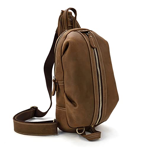 Sac de Poitrine Sac à Bandoulière Homme, Homme Crazy Horse Cuir Sking Sac à poitrine Randonnée Cyclisme Daypack Bandbody Sac Multipurpose Sac à dos à dos de poitrine poitrine Porté Epaule Sac de Sport Cover