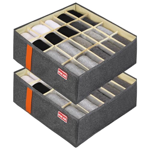 ZCHI Lot de 2 organiseurs de chaussettes, tiroirs, 20 compartiments, boîte de rangement pliable, système de rangement pour la maison, dortoir, pour écharpes, cravates, chaussettes, gris