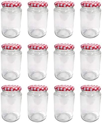 Britten & James 370ml Glass Jam Jar with Gold Twist Top Lid - Pack of 12. Perfect for Home Made Jam, Pickles and Chutney