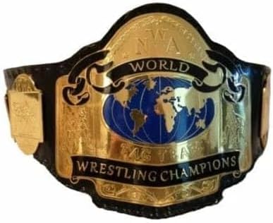 NWA World Tag Team Championship Belt, Adult Size Wrestling Replica Title, 2mm Gold Plates, Leather Strap, Collectible