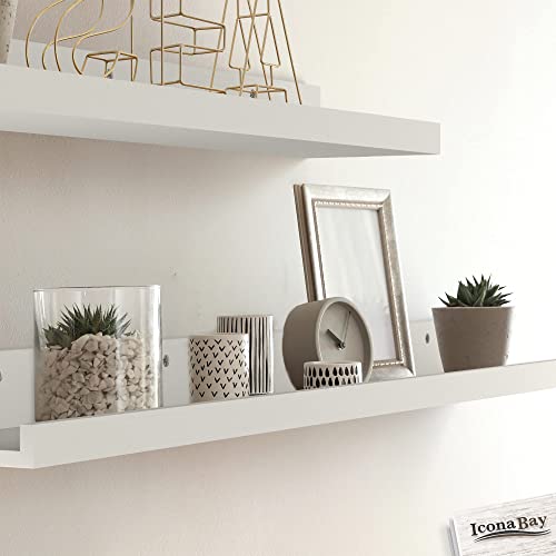 Icona Bay 36 Inch Floating Shelves For Wall, Set Of 3 In Powder White, Modern Rustic Style, Wall Mounted Display Shelves, Picture Ledges #TOP4