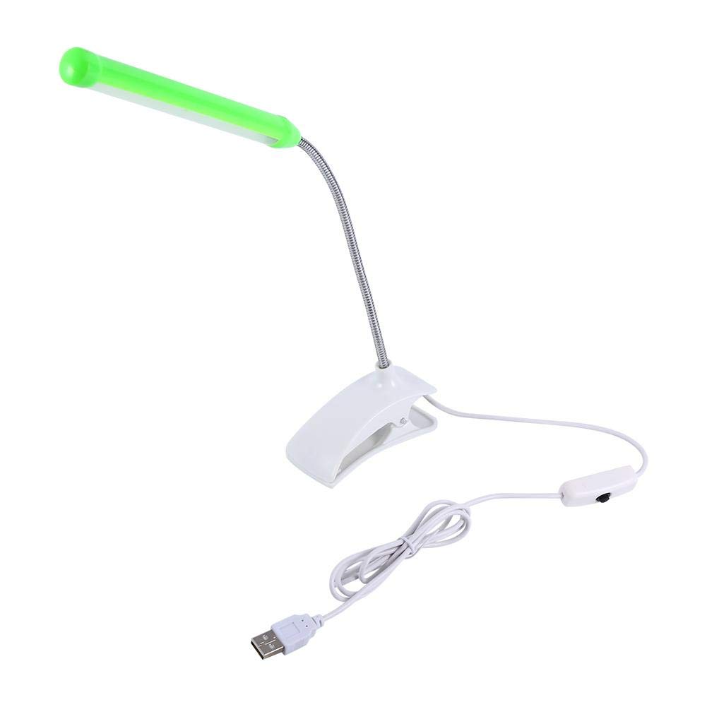 Mini USB Light Clip-on Clamp Bed Table Study Desk Reading Lamp 3 Colors Bendable Portable USB Powered LED Light USB Reading Lamp with 13 LEDs(Green)