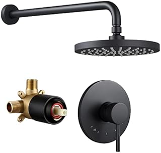 KES Shower Faucets Sets Complete Rain Shower Head Shower Valve and Trim Kit Wall Mount Pressure Balance Black Shower System, XB6202-BK