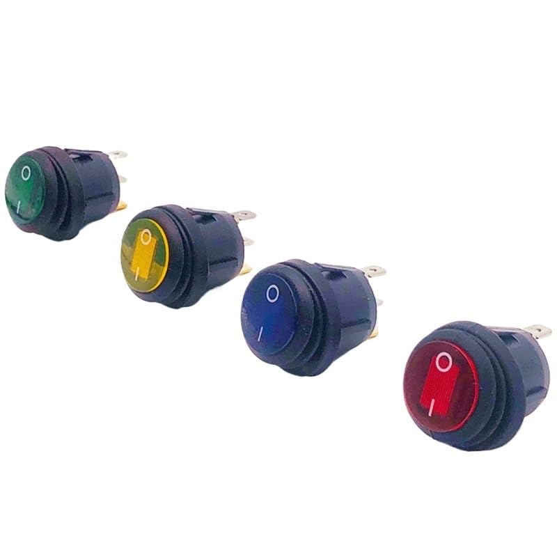 Mini interruttore a bilanciere di forma rotonda KCD1 ON/OFF 3 pin 6A 250VAC/10A 125VAC Apparecchiature elettriche con potenza di illuminazione 5 pezzi(Blue,LED DC 12V-24V)