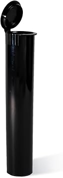 Black Pop Top Tubes 98mm - Child-Resistant Plastic Tubes with Caps - Pop Top Containers for Secure Storage - Bulk Pack of 1000