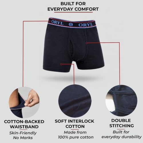 Image of ORYL Men's 100% Cotton Solid Boxer Briefs | Soft Comfort Waistband | Functional Fly | Breathable Everyday Underwear | Pack of 2