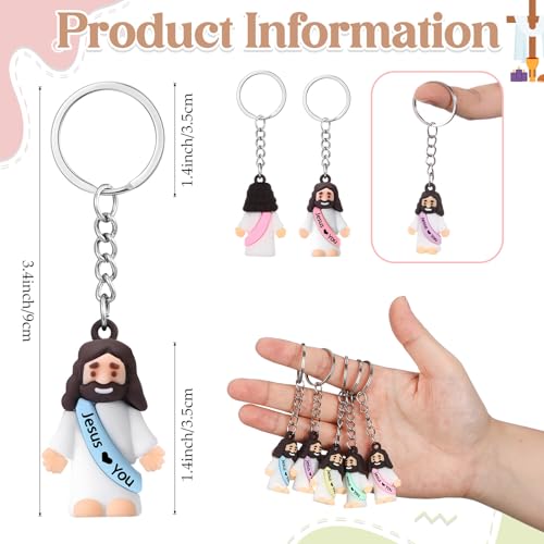 Sumind 48 Pcs Jesus Toys Figurine Christian Keychain Jesus Doll Religious Keychain Bulk Classic Christian Rings for Christ(Macaron Color,White Jesus Loves You) by Sumind - Image 2