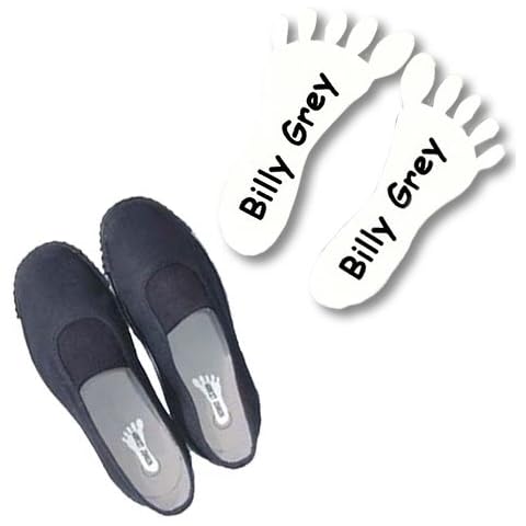 Shoe Nametapes personalised with name; labels are made to the shape of a foot. These tapes are easy to stick inside shoes, plimsolls, trainers, wellies, ballet shoes etc. (10) Cover