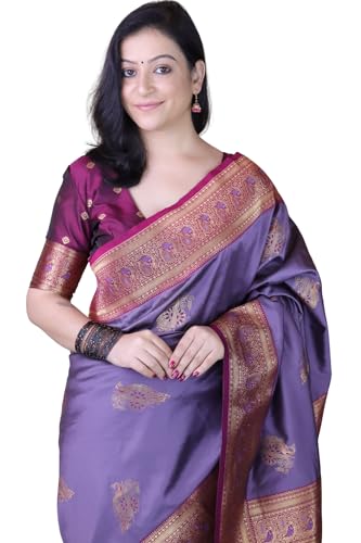 Image of SGF11 Women's Kanjivaram Pure Soft Silk Saree With Blouse Piece