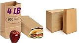 Pizety Brown Paper Bags 4 lb – 500 Pack Kraft Paper Lunch Bags, Recyclable & Biodegradable, Durable 4 Pound Sacks for Sandwiches, Snacks, Crafts, Retail, Party Use – Bulk