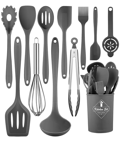 Best Safe Silicone Cooking Utensils 11 Kitchen Utensils Set-12 Pieces Silicone Cooking Utensils Set (Dishwasher Safe) 392°F Heat Resistant Spatula Set