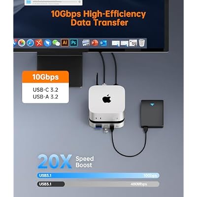 NOVOO Mac mini M4 Dock, Aluminum Mac mini Docking Station for Apple Mac mini M4 / Mac mini M4 Pro, M.2 NVMe 2280 SSD Enclosure, 10Gbps USB-C & USB-A, SD/TF, Audio, One-Press Power, Mac mini Hub