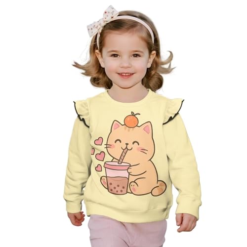 DISNIMO Sweatshirt Kids Long Sleeve Shirts Girls Crewneck Sweatshirts Ruffle Pullover Fall Clothes Outfit