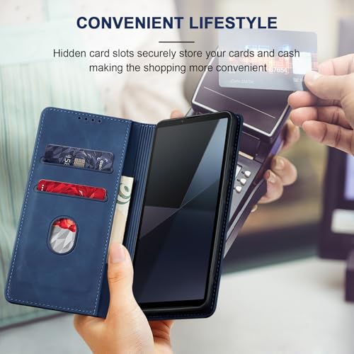 Image of Jasonyu Cover for Sony Xperia 10 VI Flip PU Leather Case, Wallet Cover, Stand Function, Magnetic Card Slots, TPU Bumper Case (Blue)
