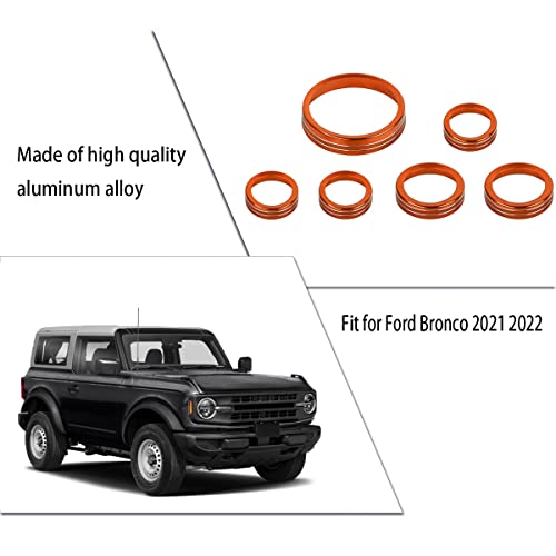 Keptrim Center Console Air Conditioner Button Audio 4Wd Wheel Drive Switch Headlight Control Knob Cover For Ford Bronco 2021 2022, Orange Aluminum, 6Pcs (Not Fit Bronco Sport) #TOP3