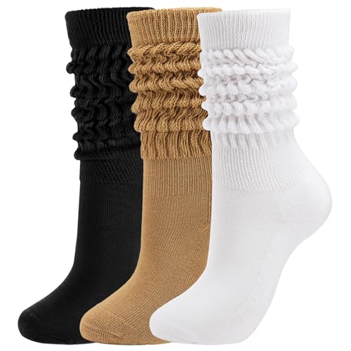 Image of Forwe 3 Pairs Slouch Socks for Women Size 9-11 Soft Extra Long Scrunch Knee High Boot Socks