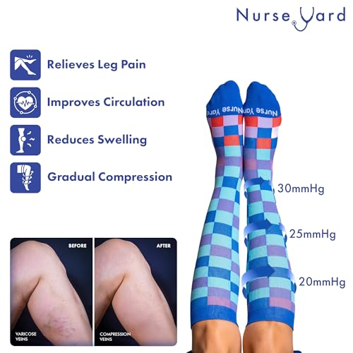 Image of Nurse Yard Compression Socks for Nurses - Women & Men - 20-30mmHg Graduated Compression, For Medical Staff, Athletes - 1 Pair