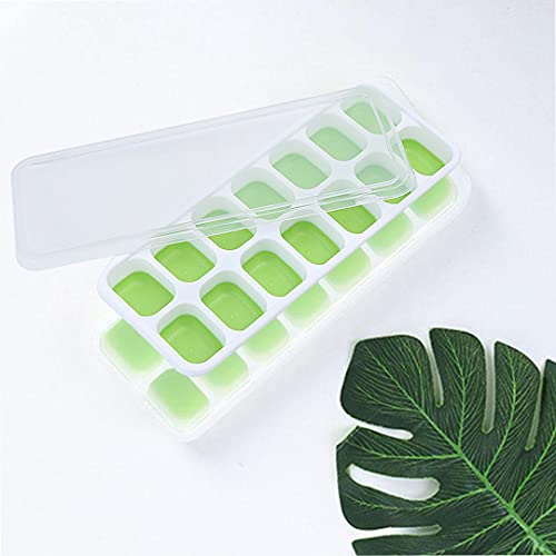 Eiswürfelform aus Silikon mit 14 Gittern, dreidimensional, quadratisch, mit transparenter Abdeckung Cover