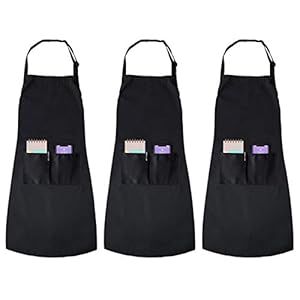 Joeji’s Kitchen 3-pack zwarte unisex schorten: verstelbare riem & waterbestendige koksschort met 2 zakken voor mannen en vrouwen, perfecte keukenschort voor thuis, barbecue, restaurant, ambacht, tuin