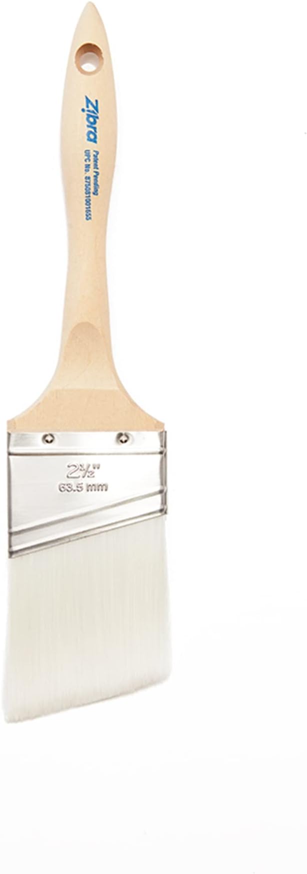 Zibra Angled Paint Brush for Painting Trim, Walls, and Doors, 2.5-inch, White, Pro Grade for All Paints and Stains