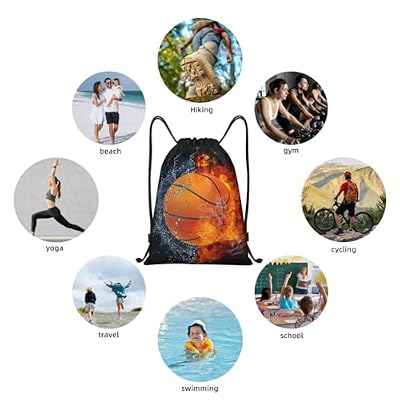 Basketball Drawstring Bags for Kids Boys Girls, Sports-Themed Drawstring Backpack Casual Knapsack for Adults Women Men, Black Draw String Rucksack Bags for Gym Travel Swimming Beach Camping, Small