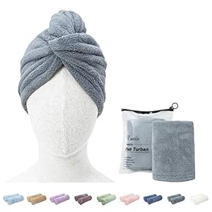 Enetix 2 Stück Microfaser Handtuch für Damen, Haare Schnelltrocknend 25 × 70 cm Super Absorbierender Anti-Frizz-Haar-Turban, Schnell trocknende Haartücher mit Knopf (Schiefergrau)