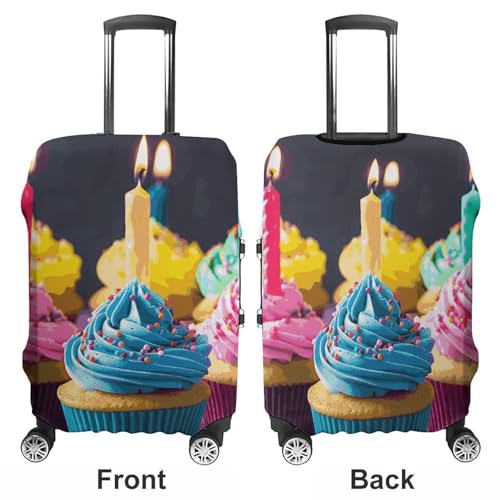 Colorful Happy Birthday Cupcakes Printed Luggage Cover Protector, Fits 18-32 Inch Luggage3