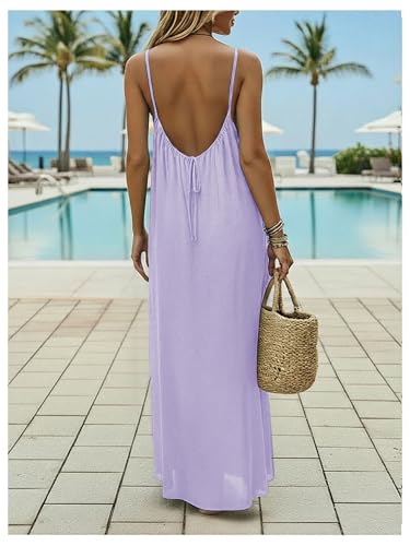 Image of SHENHE Women's Open Back Spaghetti Strap Beach Maxi Dress Loose Flowy Vacation Sundress