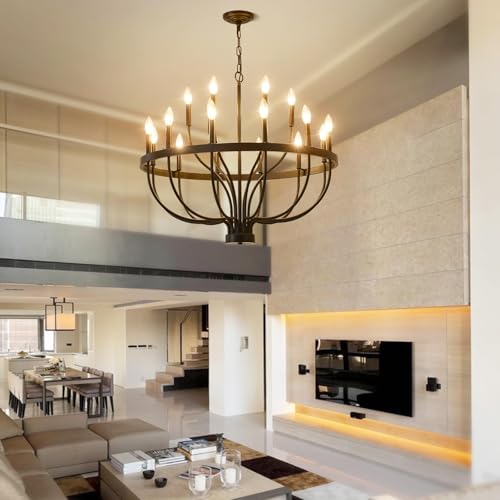 VBKK Black Farmhouse Chandelier 32-Inch, 18-Light Dining Room Chandelier, Modern Industrial Candle Chandeliers for Living Room Entryway Foyer E12 by VBKK - Image 4