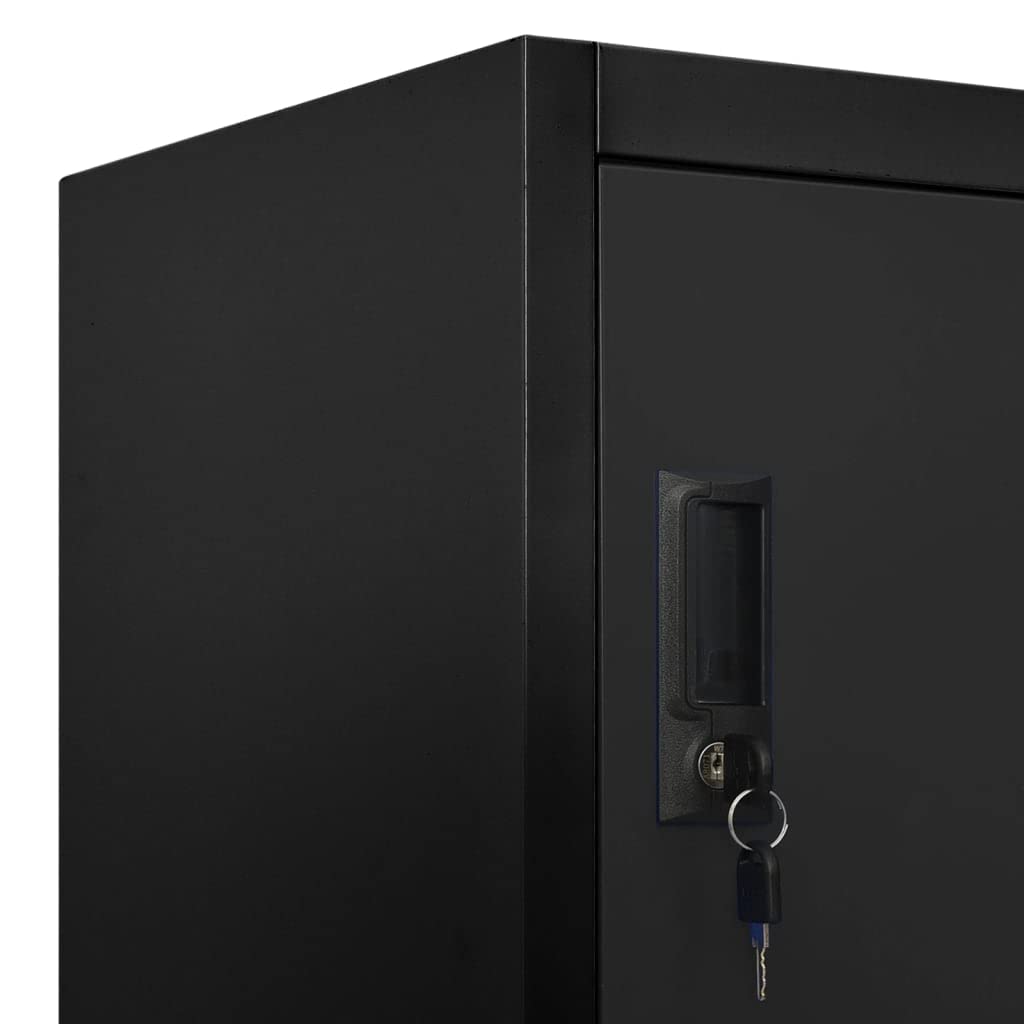 Armadio nero 90 x 45 x 180 cm, armadietto in acciaio con 12 scomparti chiudibili, per ufficio, scuola e archivio, robusto armadio in acciaio con chiavi incluse