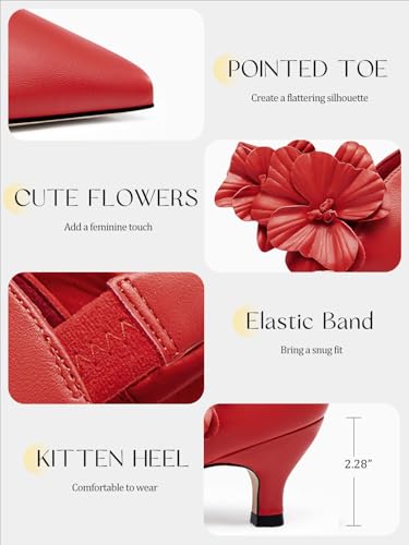 Image of Coutgo Womens Low Kitten Heels Dressy Shoes Comfortable Closed Toe Flower Slip on Formal Party Dance Heeled Pumps