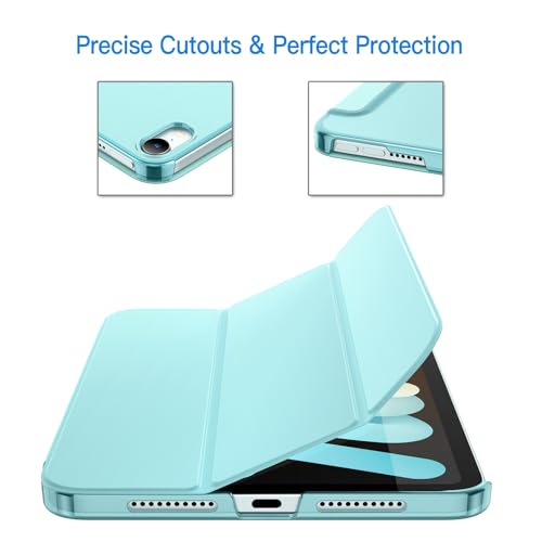 Image of JETech Cover Case for iPad mini (A17 Pro, 2024 Model, 7th Generation) / mini 6 (2021 Model, 6th Generation), Slim Stand Hard Back Shell Smart Cover with Auto Wake /Sleep (Blue)