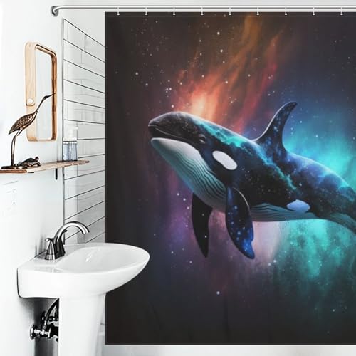 Rideau de douche en tissu polyester imperméable motif baleine 183cm