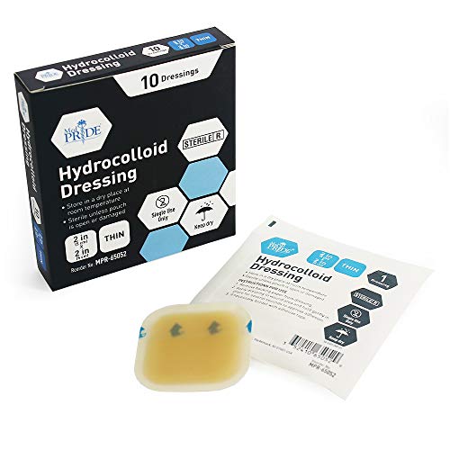 Medpride Hydrocolloid Wound Dressing Pads| 10-Pack, 2 by 2 Sterile Adhesive Patches| Individually Packed, Highly Absorbent, Water-Resistant & Comfortable| Stays On for Multiple Days