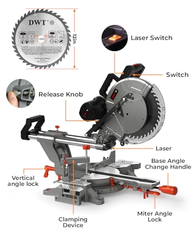 Dwt HM1247A Sliding Miter Saw, 12-Inch Compound Miter Saw With Double Bevel Cutting(-45°/0°/+45°)/Laser Guide/9 Positive Stops/3800Rpm thumb #1