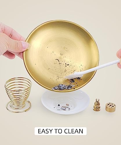 Raxwalker Incense Burner Tray, 5 IN 1 Incense Holder for Palo Santo, Sage, Incense Sticks Coil Incense Cones, 5.5 inches Brass Ash Catcher for Meditation Yoga Room