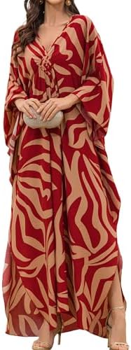 Yanziliu Women Kaftan Dresses Plus Size V-Neck Batwing Sleeves Be...