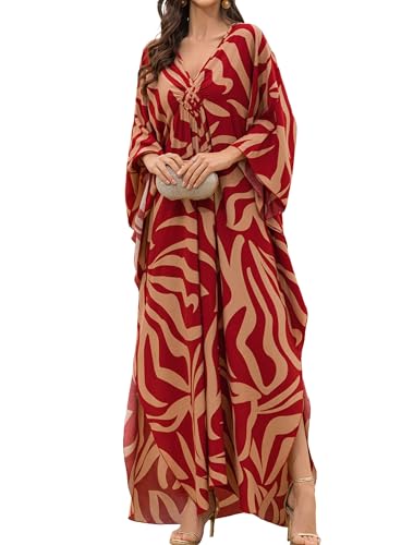 Yanziliu Women Kaftan Dresses Plus Size V-Neck Batwing Sleeves Beach Cover Up Summer Floral Print Caftan Dress