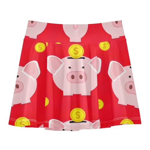 Clothes Athletic Shorts for Girls Skorts Kids Tennis Skirts Little Girl Cute Pink Pig Coins Red 4t2