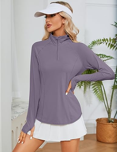 Image of LOMON Women Long Sleeve Shirts Sun Protection 1 /4 Zip Summer Quick Dry Hiking Shirts Quarter Zip Pullover for Women