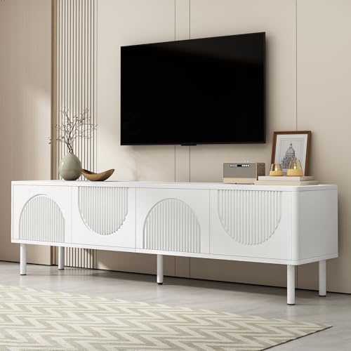 Merax TV-Lowboard 180x40x52cm, Modernes Design mit Matte Oberfläche, 3D-Relieftüren, Stauraum, Kabelmanagement, für Wohnzimmer, Schlafzimmer oder Flur, einfache Montage, Weiß