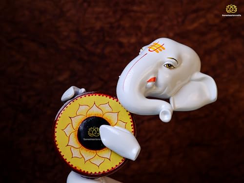 Statue de Ganesh blanche avec instruments musique chic pour décoration maison - 4