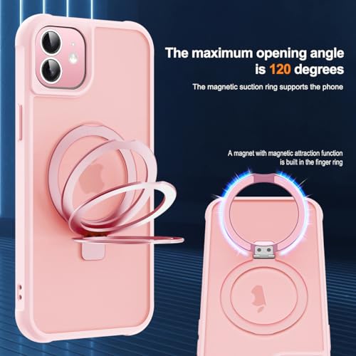 SKYLMW Compatible with iPhone 12 Case & iPhone 12 Pro Case with Invisible Magnetic O-Ring Stand Translucent Phone Cases 6.1" [Compatible with Mag-Safe][Great Grip Feeling], Pink by SKYLMW - Image 9