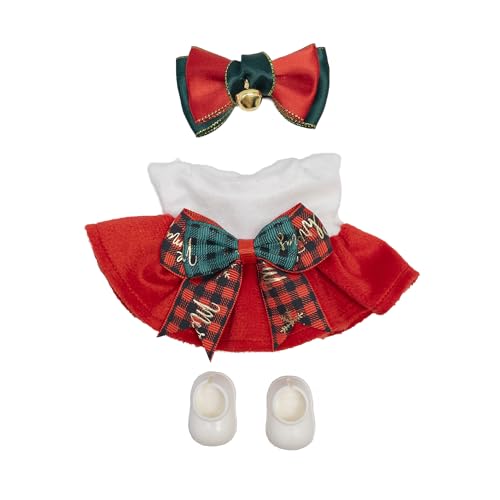 Festive Red Party Dress Set for 17cm (6.7) Bubu Dolls | 3-Piece Christmas Outfit with Giant Bow Headpiece for Friends & Collectors | (NO Doll) (Christmas Red Party Dress)
