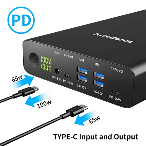 Krisdonia Portable Charger, PD 100W USB C Power Bank 64000mAh Fast Charging External Battery Pack with Dual USB-C PD (100W&65W) & 4 USB-A (QC3.0 18W) for Type-C Laptops, MacBook Pros, XPS, iPad Pro - Image 6