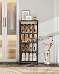 CHOEZON Raquette de chaussures, 5-Tier Rack de chaussures incliné, étagère de rangement de chaussures étroite, organisateur de chaussures minces pour entrée, espace-sauvegard, dessus en bois et cadre en métal, pour entrée de la maison, brun rustique Hallway et noir TXJ03BF